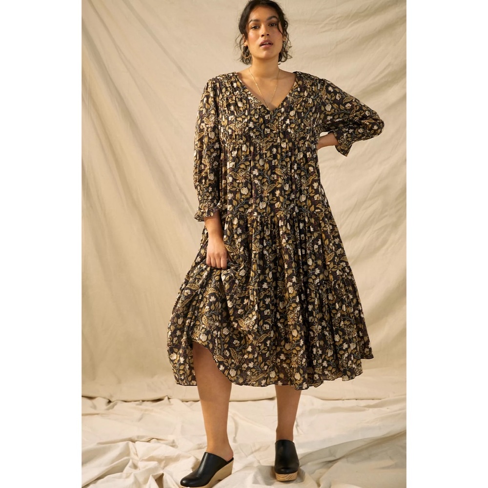 Anthropologie Black Floral Maxi Dress
